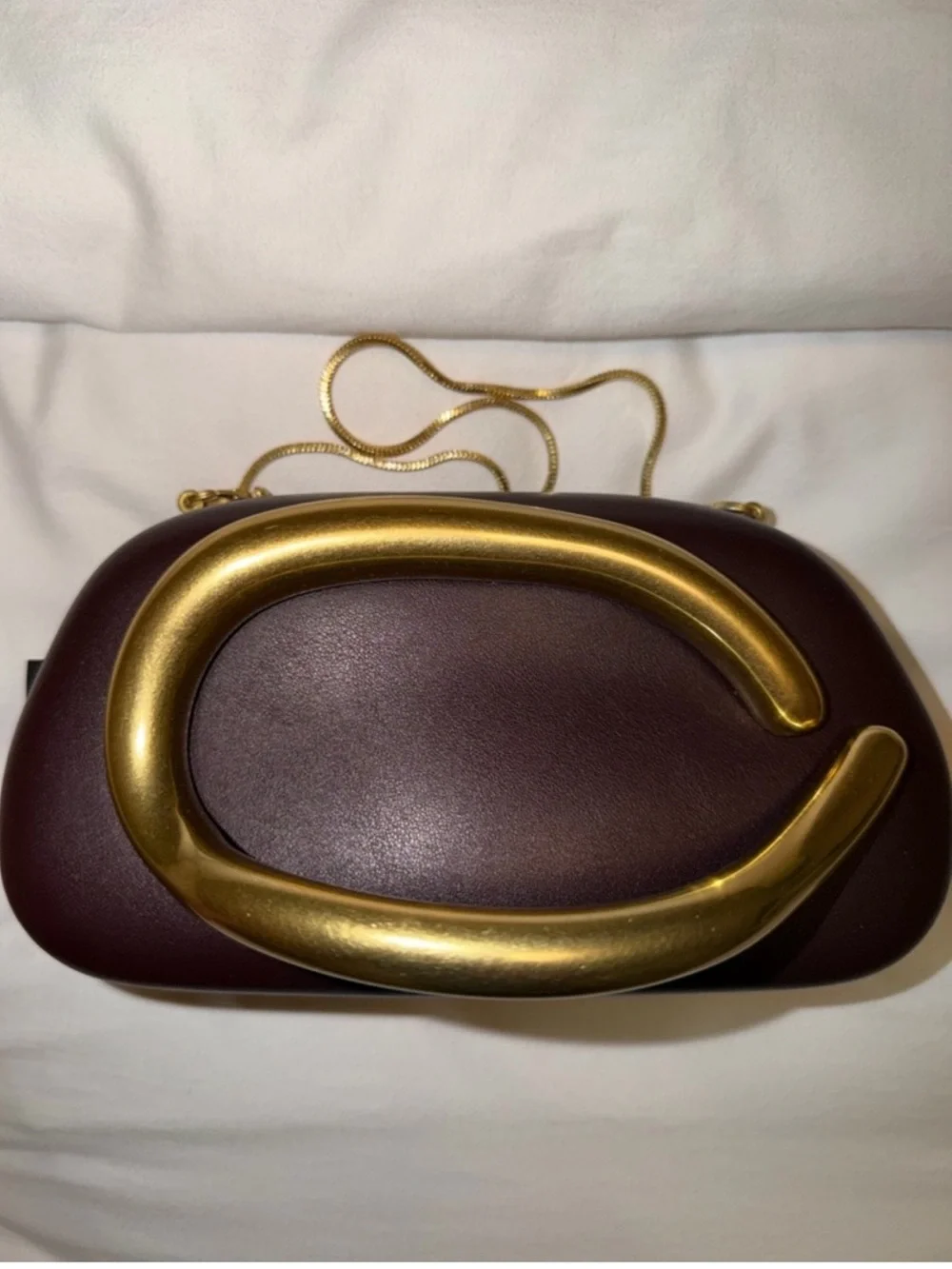 Zara NWT Brown Leather box bag Clutch with Gold Hardware